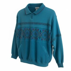 Vintage 90s BLAST Blue Collared Quarter Zip Knit Sweater Petite M